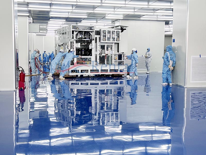 lắp đặt máy công nghiệp bằng rùa hơi chuyển máy trên nền epoxy